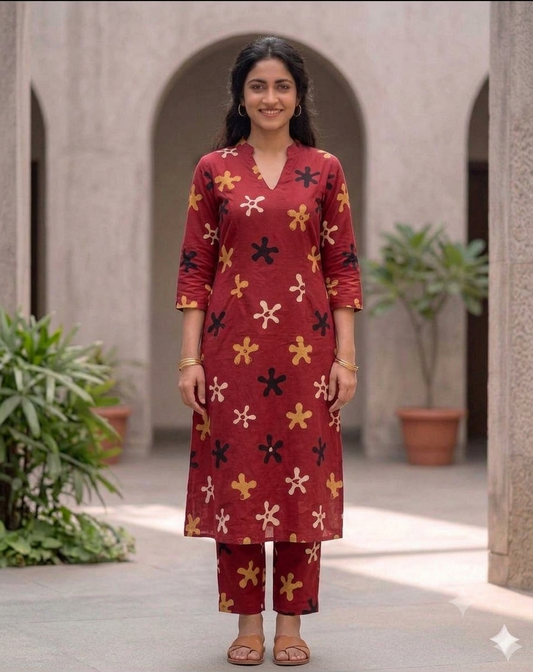 Urban Crimson - Modern Block Printed Straight Kurta Set