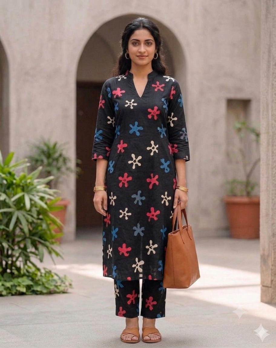 Urban Crimson - Modern Block Printed Straight Kurta Set