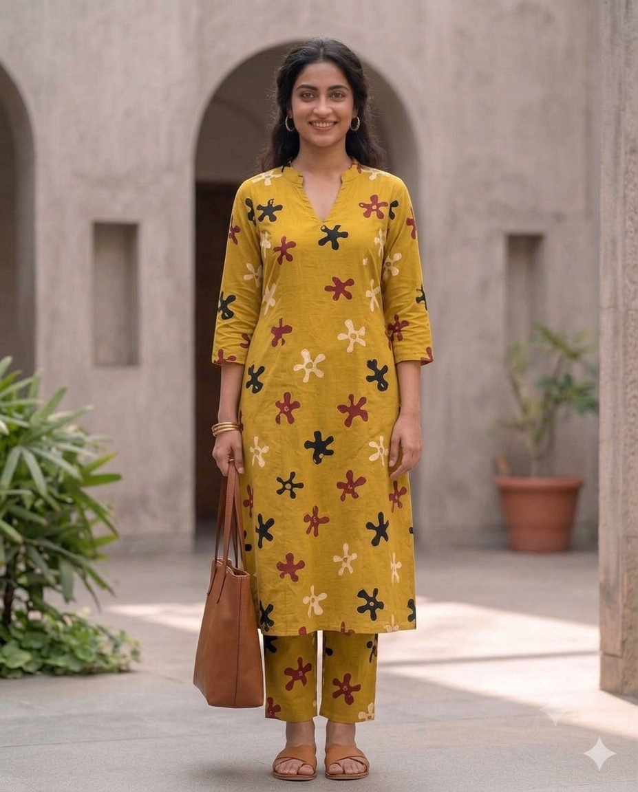 Urban Crimson - Modern Block Printed Straight Kurta Set