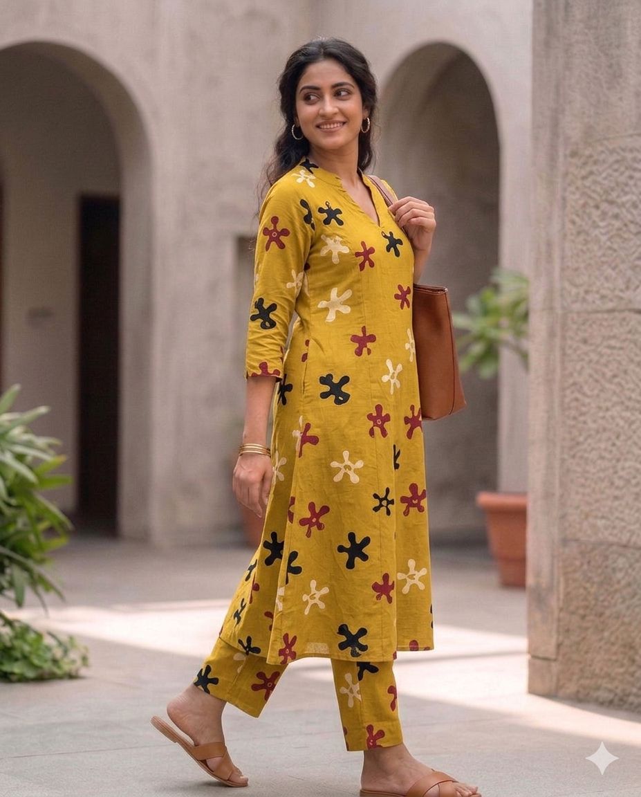 Urban Crimson - Modern Block Printed Straight Kurta Set