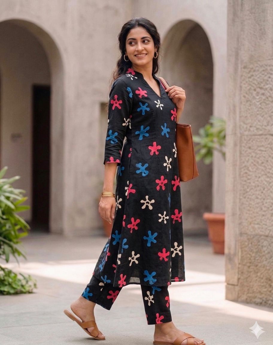 Urban Crimson - Modern Block Printed Straight Kurta Set